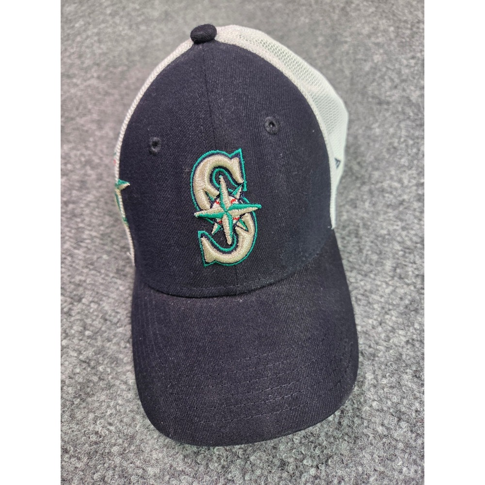 New Era Seattle Mariners Hat Youth Child Navy White Mesh 39THIRTY Trucker Cap